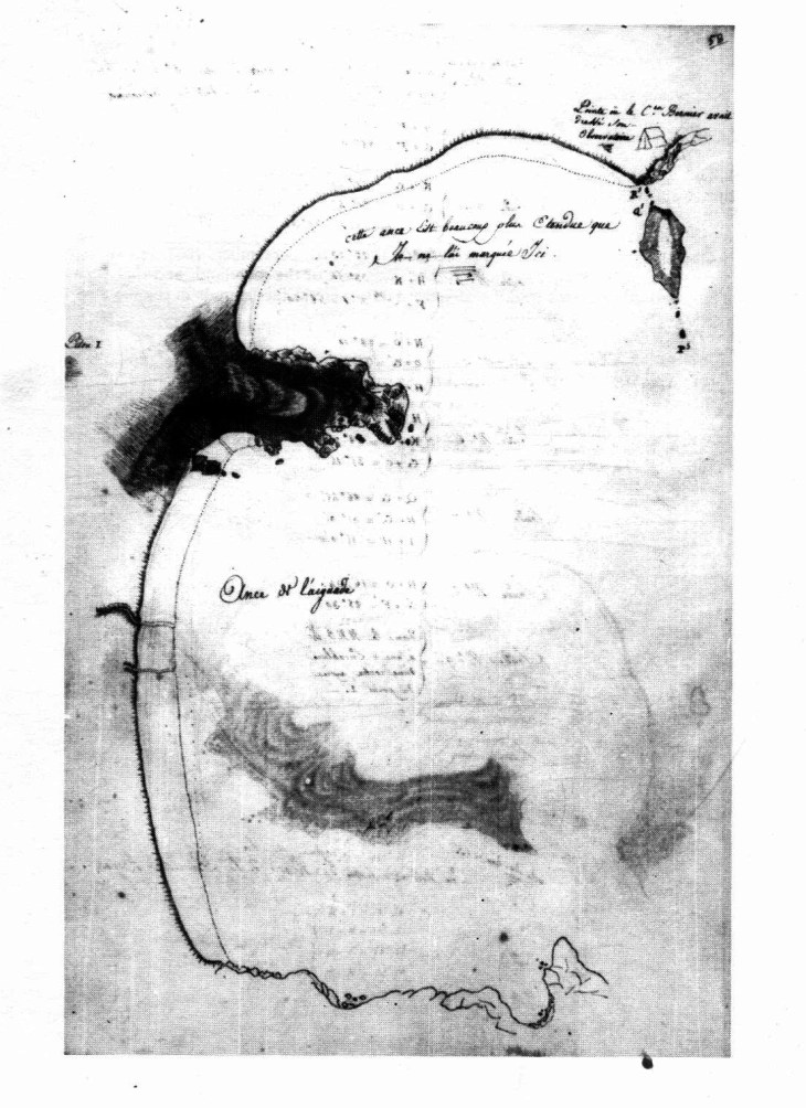 Freycinet's map of the area with two streams on it that can still be seen today